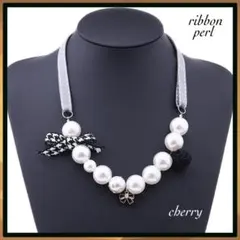 新品 パールとリボンのネックレス プチプラ 大振り 大人かわいい