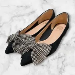 【極美品】STACCATO スタッカート グリッターリボンパンプス 黒 23のサムネイル