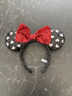 ミニー耳カチューシャ 黒 赤 ハート