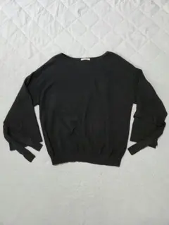 Rose　Tiara　ブラック クルーネック セーター　袖リボン　サイズ42