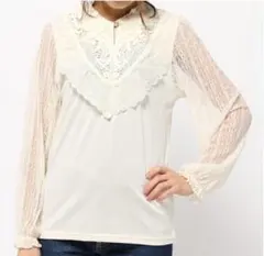 475◇襟付きフリルレースプルオーバー 生成り axes femme アクシーズ