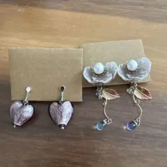 【最終価格】花　ハート　イヤリングセット　パープル