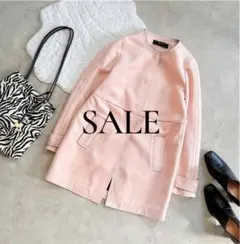 美品★ZARA ザラ ノーカラー コート ピンク スエード スプリングコート