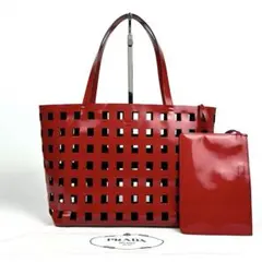 【正規品・ギャラ&ポーチ付】プラダ PRADA メッシュ×レザー トートバッグ 正規品・ギャラ&ポーチ付】プラダ PRADA メッシュ×レザー トート