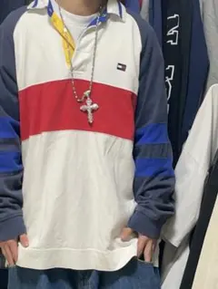 90s TOMMY HILFIGER トミーヒルフィガー ラガーシャツ L