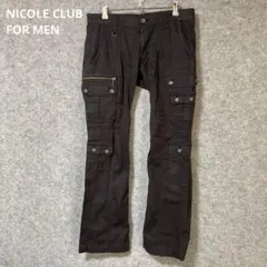 NICOLE CLUB FOR MEN ブラックカーゴパンツ 多ポケット