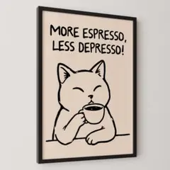 1-A3　ポスター　猫　アート　エスプレッソ　ミッドセンチュリー