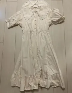クリーム色 半袖ワンピース M レース装飾
