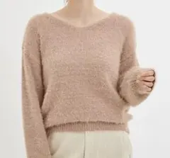 GU♡フェザーヤーンVネックセーター　長袖　S ピンク