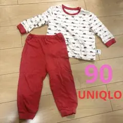 UNIQLO 90㎝ ベビーパジャマ 赤と白のストライプ 車柄