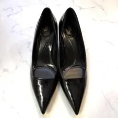 ZARA パンプス　38 ブラック ポインテッドトゥ　エナメル　通勤　ヒール