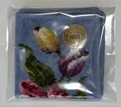 【未使用】【完売柄】シール付き　FEILER 花柄刺繍タオルハンカチ 水色