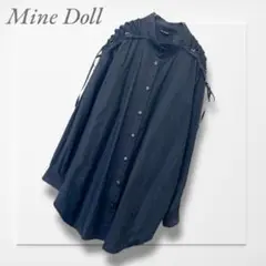 マインドール◆長袖シャツ(M)黒 ストライプ リボン 編み上げ 個性的 ゆったり