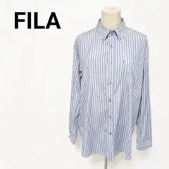 【美品】FILA フィラ ストライプ ボタンダウンシャツ LLサイズ 綿混