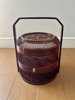 竹籠 三段重 竹編み 竹細工 収納籠 蓋付き