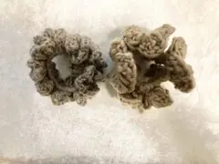 秋冬 毛糸シュシュ 2個セット 茶系 ブラウン ベージュ 大人可愛い