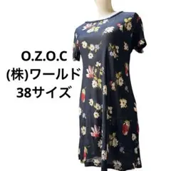 O.Z.O.C オゾック(株)ワールド　半袖ワンピースネイビー　38サイズ　美品のサムネイル