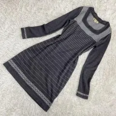 【ミッシェルクラン】 長袖ニットワンピース スクエアネック (38) グレー