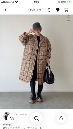 チェック柄オーバーサイズダウンロングコート