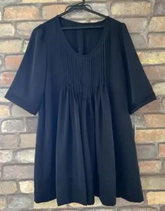 earth music &ecology ブラック 五分袖 プリーツチュニック