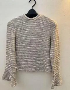 【美品】ZARA トップス ツイード 袖フレア 大人かわいい