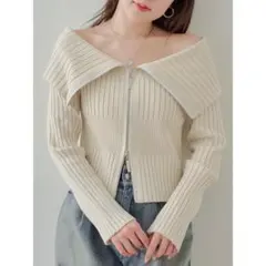 Chico ダブルジップオフショルジャガードニット