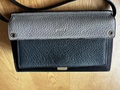 【美品】フルラ ショルダーウォレット スマホ収納 バイカラー 黒×グレー×ブルー