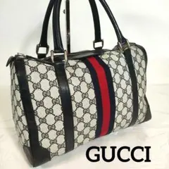 グッチ ボストンバッグ GGスプリーム ネイビー シェリーライン PVC