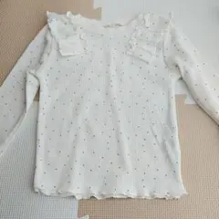 西松屋　ワッフルTシャツ　肩フリル　ドット　アイボリー　90 春　長袖