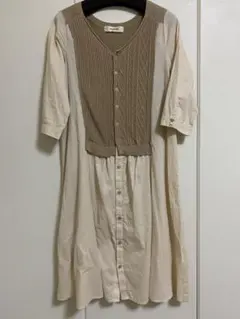 スーパーハッカ　ベージュ シャツワンピース 七分袖