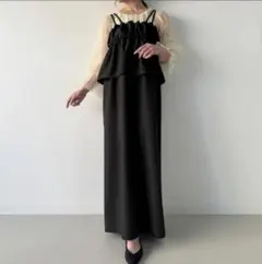 JUNOAH（ジュノア）　ベアギャザーダブルストラップキャミワンピース