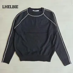 レルビエ　ラグランニットセーター　黒　パイピング　フリー
