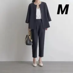 Mサイズ　ネイビー ノーカラー セットアップ