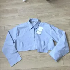 ZARA ザラ　クロップドポプリンシャツ カラードシャツ パッチポケット　Ｍ