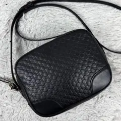 美品 グッチ シマレザー GG ショルダーバッグ 斜め掛け ファスナー ブラック