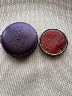 赤いバラデザイン ミラー・手鏡 レザーケース付き