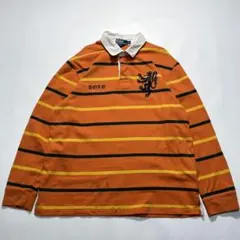 ラルフローレン ラガーシャツ オレンジボーダー 2XL 刺繍ロゴ ○7894