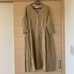 ニコアンド　リネン　麻　レーヨン　Ｖネック　前開き　ロングワンピース　サイズ4