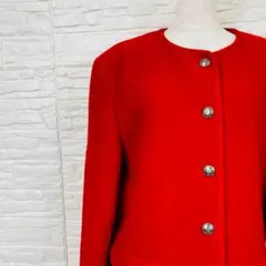 アリスバーリー ノーカラージャケット XL 赤 ウール 美品【2762-19】