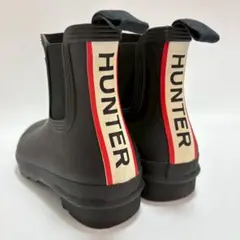 【美品】HUNTER レインブーツ ショート 24cm サイドゴア ブラック