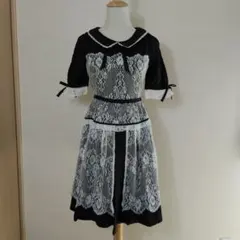 レーシー襟付きワンピース クロ M