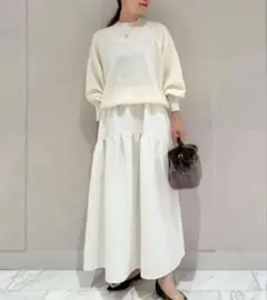 《新品》BALLSEY ペイズリーマトラッセ ギャザーロングスカート 白 M