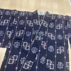 小紋 紬 洗える着物 単衣 格子模様 絣 バチ襟 着物 017tz - メルカリ