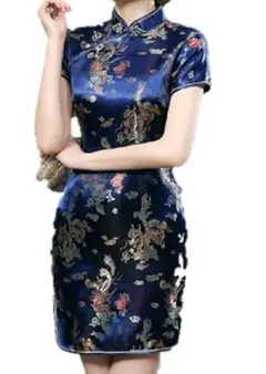 刺繍入りサテンチャイナドレス Mサイズ