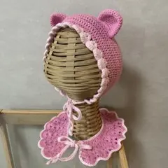 ハンドメイド　帽子　ボンネット　キッズ　ピンクくま　ベビー あかちゃん