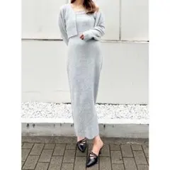 MERCURYDUO ラメニットワンピカーデセット シルバー M 冬 量産 上品