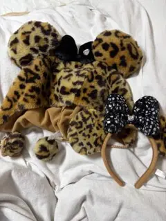 【バラ売り可】【廃盤】ヒョウ柄ミニーファンキャップ&カチューシャセット
