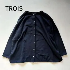 ✨極美品✨ソソット 麻混 バンドカラー ギャザーブラウス リネン 黒 