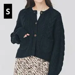 GU　ケーブルクロップドカーディガン　長袖　S　ネイビー