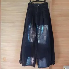 【Spielio】ヴィンテージライク箔プリントワイドデニムパンツ